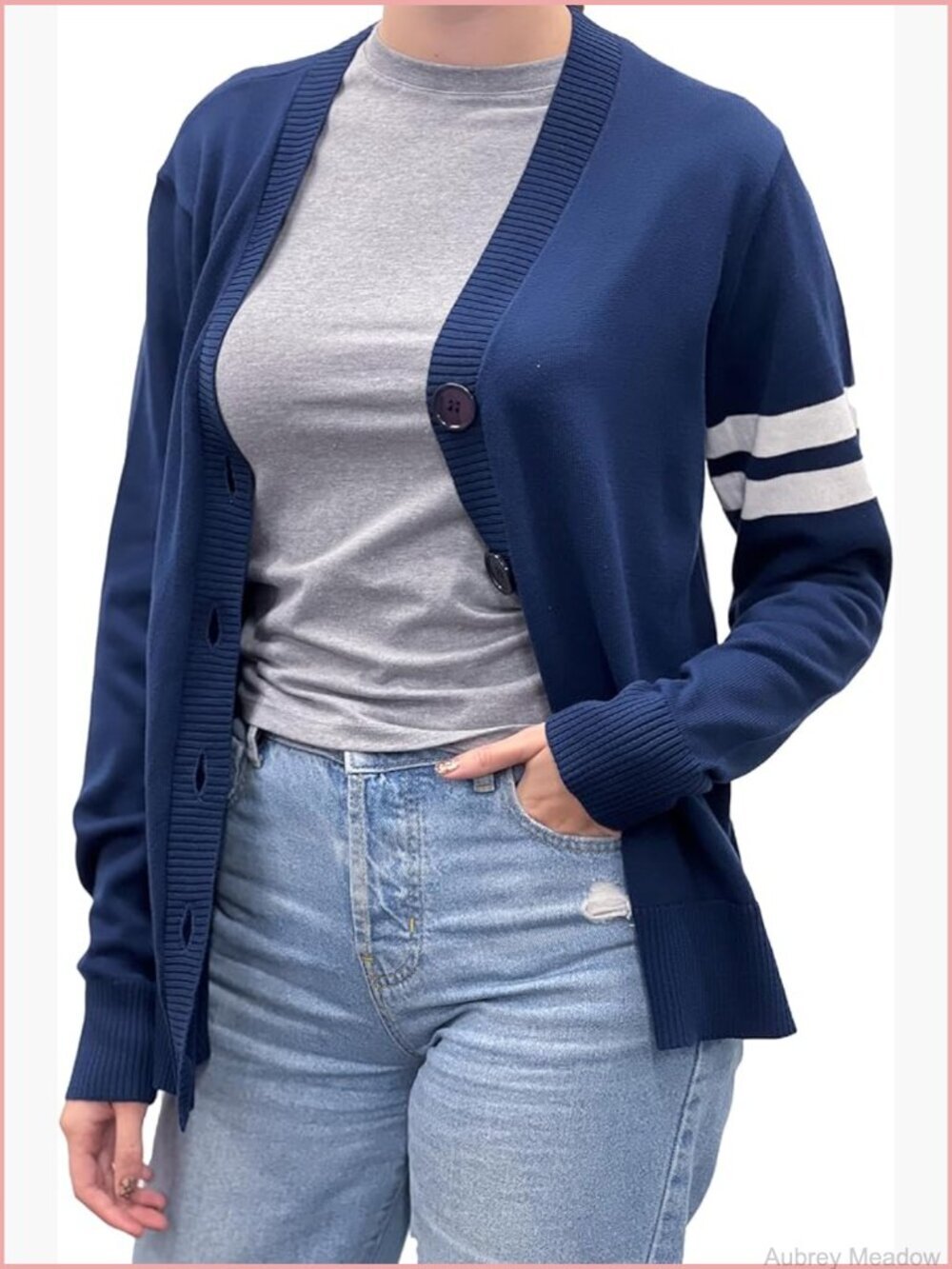 V Neck Knit Varsity Cardigan Sweater Letterman Lightweight